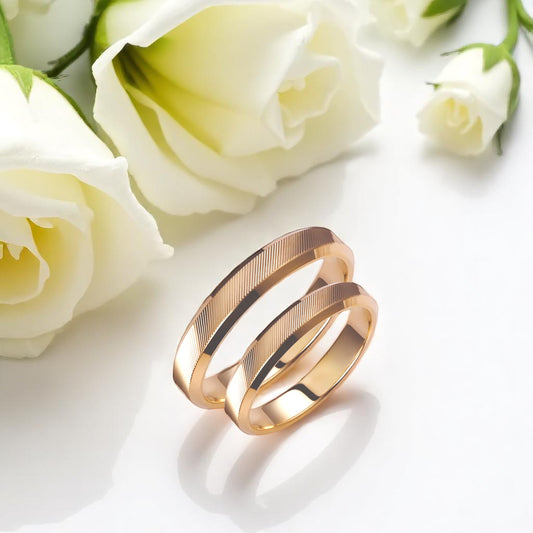 Ribbed 3.70mm Wedding Bands Set