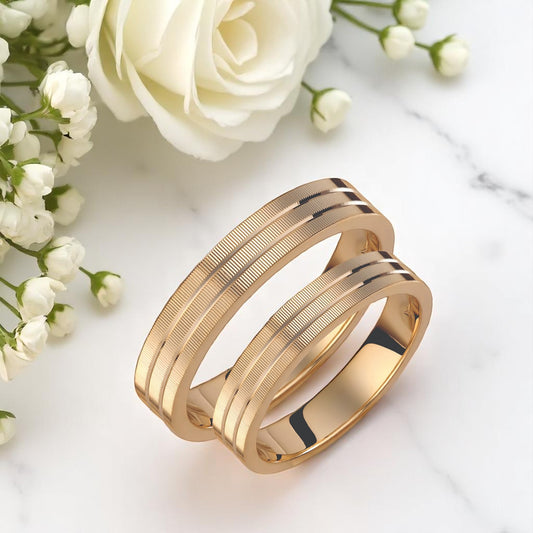 Ribbed 4mm Wedding Bands Set