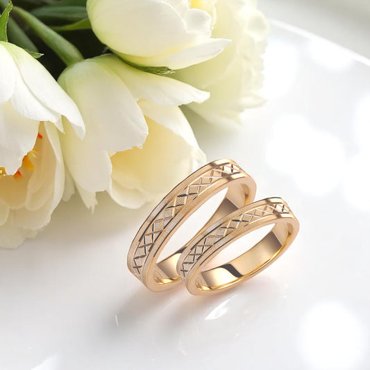 Ribbed 4mm Wedding Bands Set