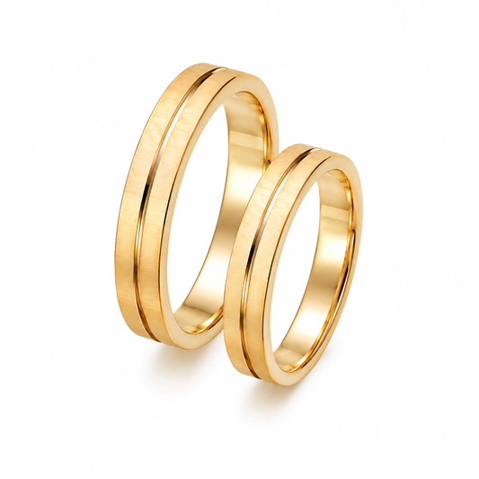 Brushed Matte Gold Wedding Band Set: His & Hers 14k Gold Rings