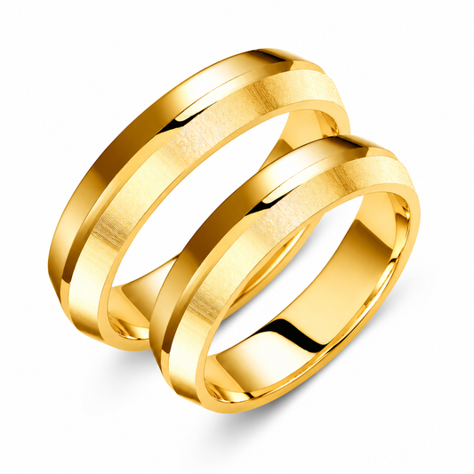 Matte 14k Gold Wedding Band Set: Minimalist His & Hers Rings