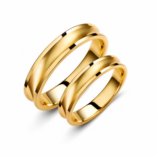 Brushed 14k Gold Wedding Band Set: Minimalist His & Hers Rings