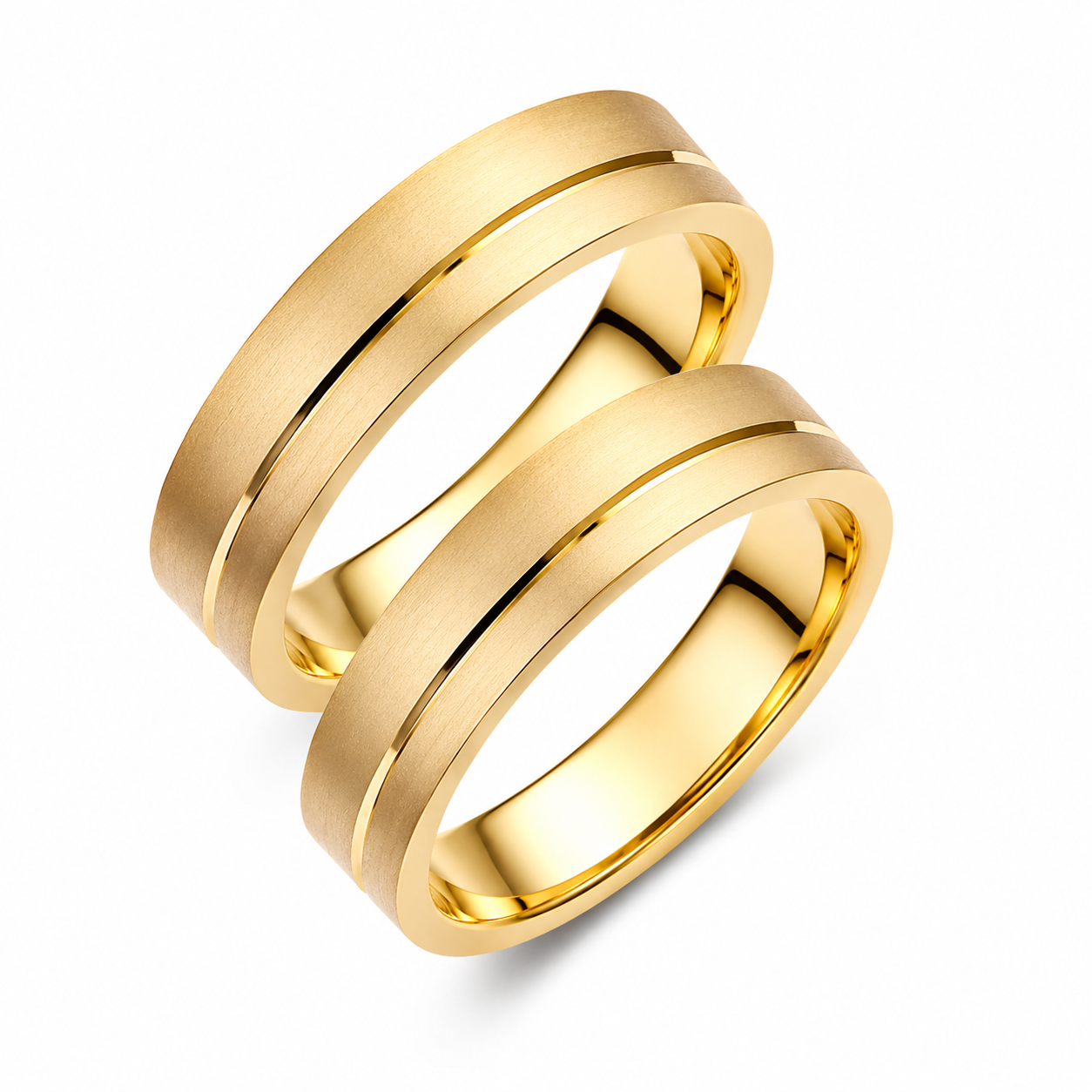 Matte 14k Gold Wedding Band Set: Minimalist His & Hers Rings