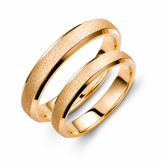 Matte 14k Gold Wedding Band Set: Minimalist His & Hers Rings