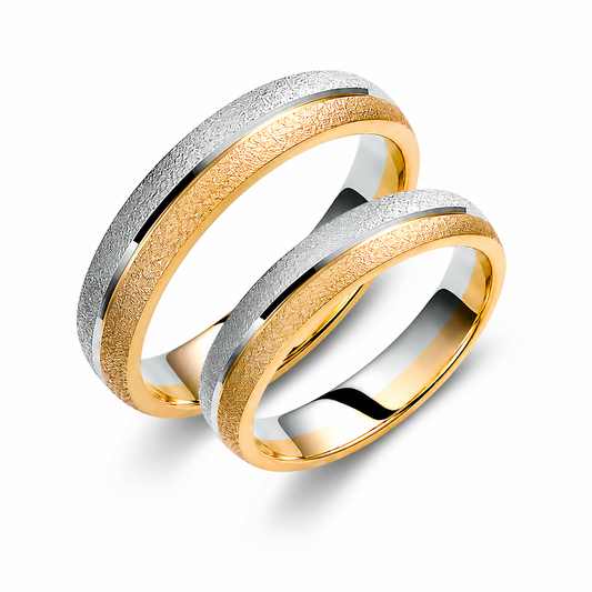 Two-Tone 4mm Wedding Bands Set with a Diamond-Cut Finish