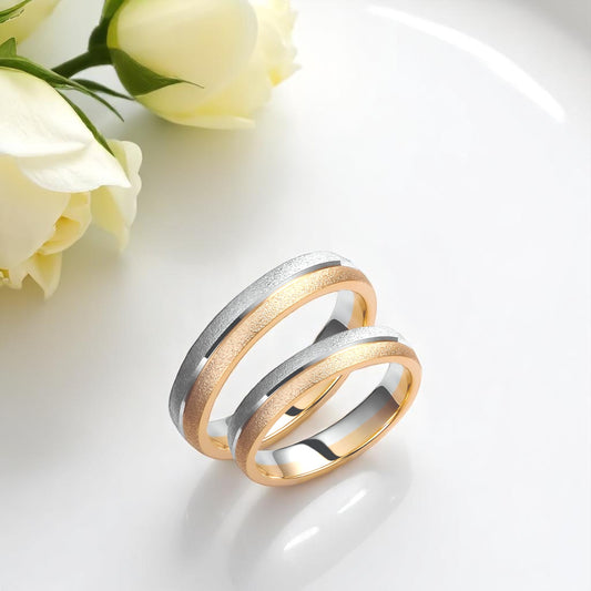 Two-Tone 4mm Wedding Bands Set with a Diamond-Cut Finish