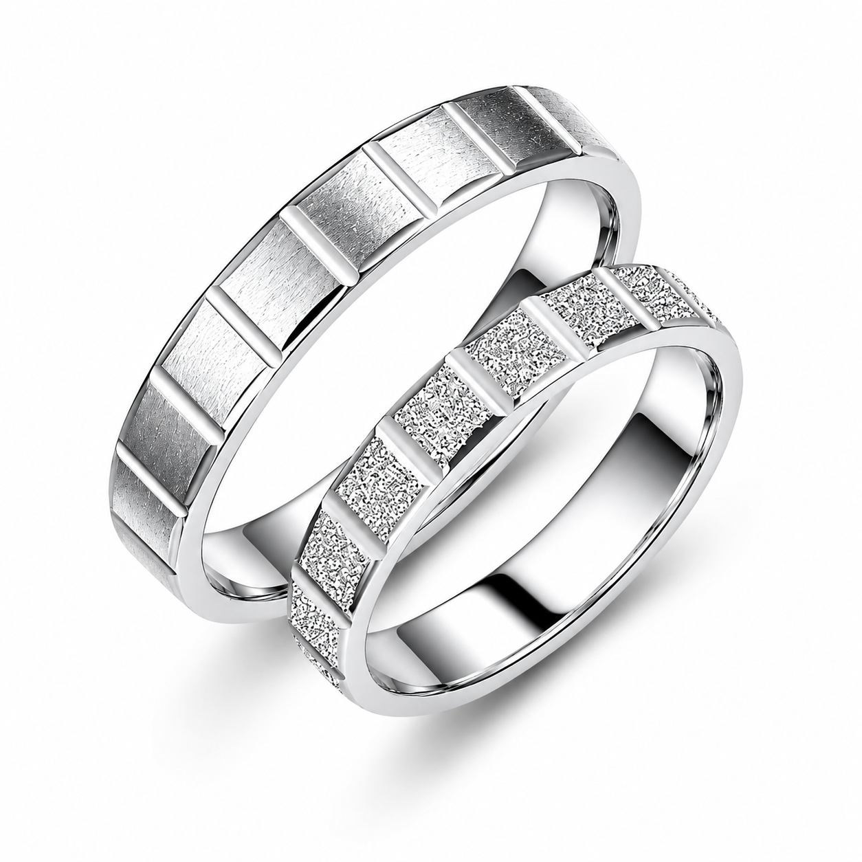 Textured Gold Wedding Band Set: 18k His & Hers Matching Rings