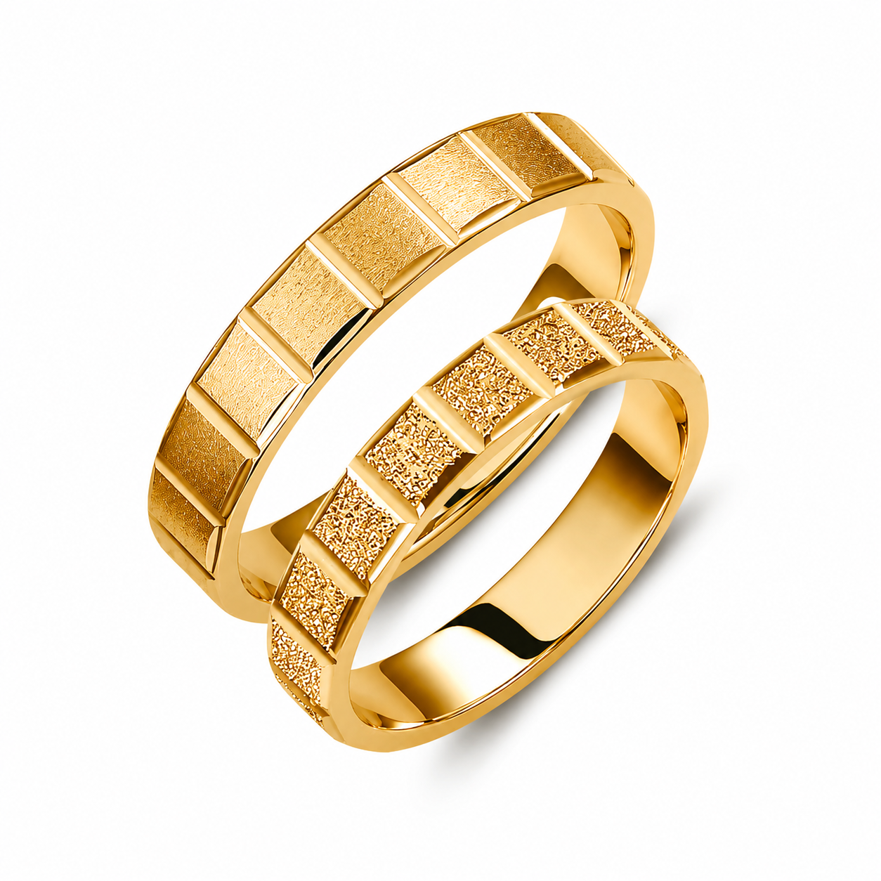 Textured Gold Wedding Band Set: 18k His & Hers Matching Rings