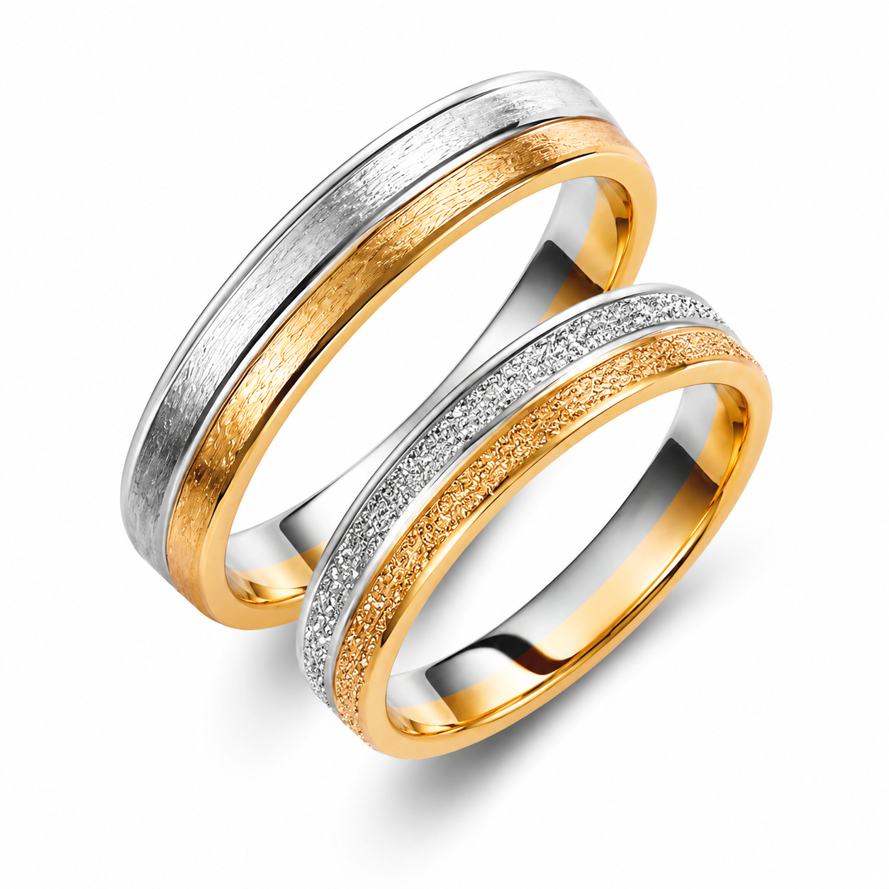 Two-Tone 4mm Wedding Bands Set
