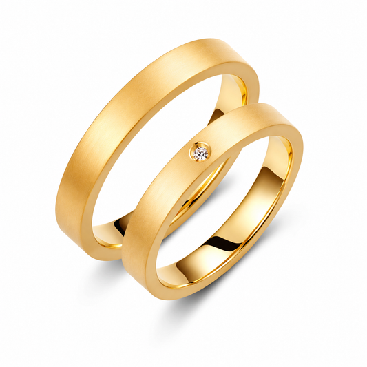 Brushed 3.5mm Diamond Wedding Bands Set
