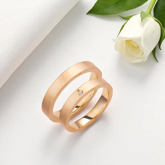 Brushed 3.5mm Diamond Wedding Bands Set