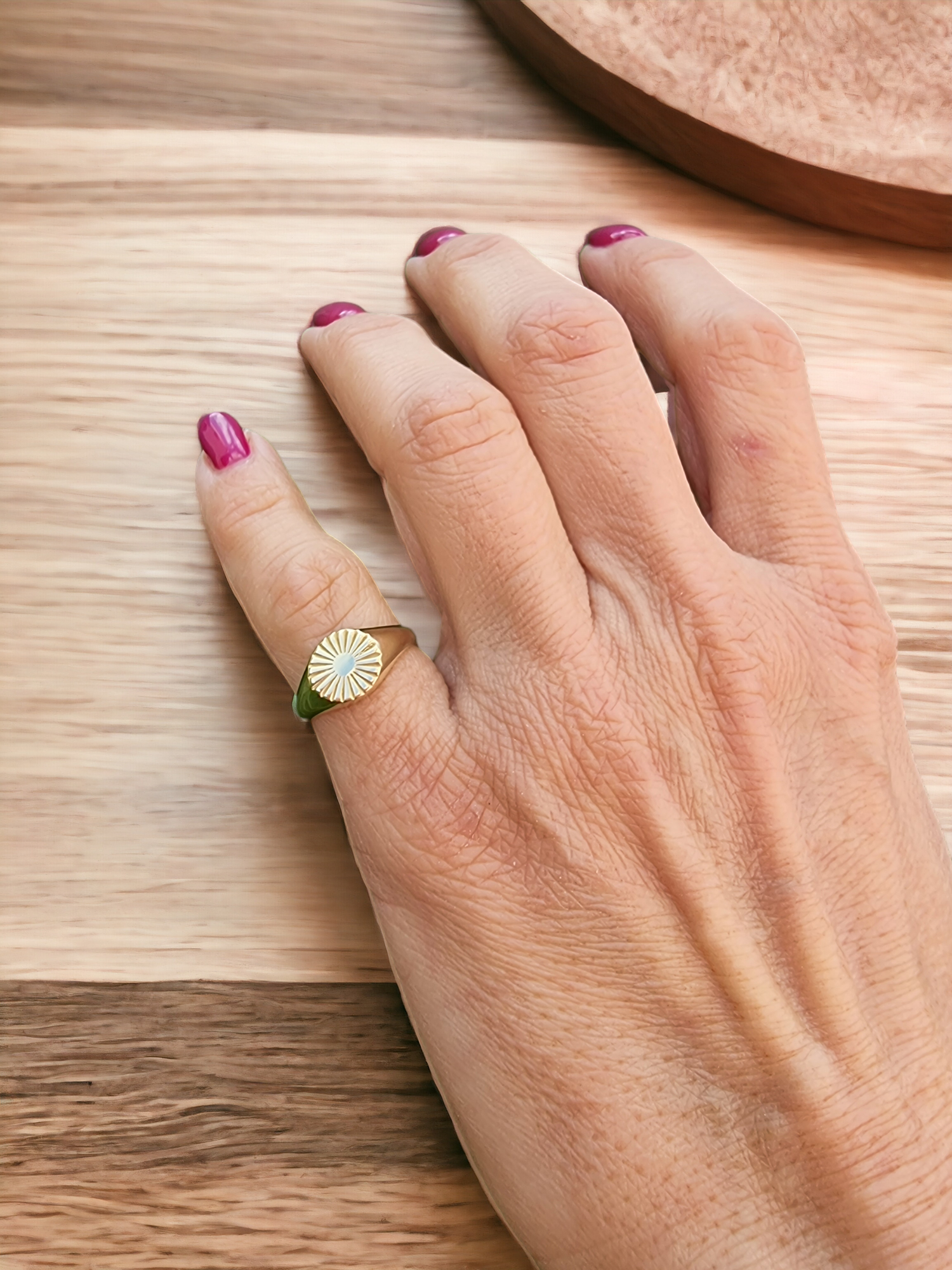 14k Solid Gold Sun Signet Ring for Women