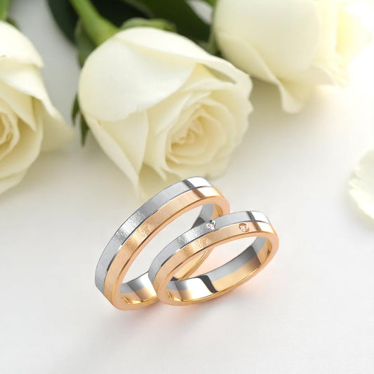 Two-Tone 4mm Wedding Bands Set with Diamonds