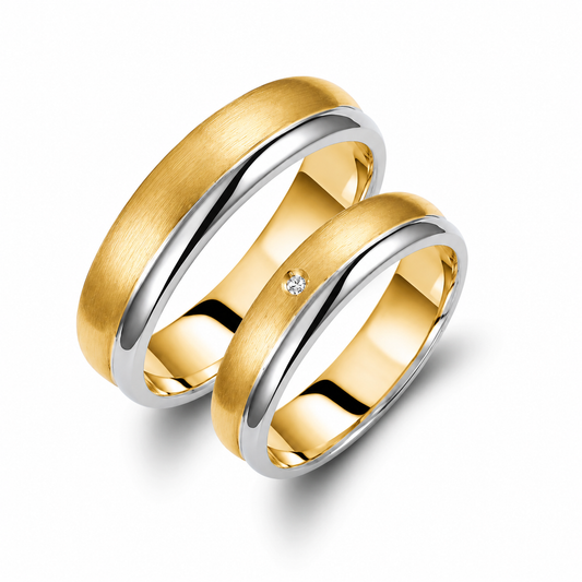 Two-Tone 5mm Wedding Bands Set with a Diamond