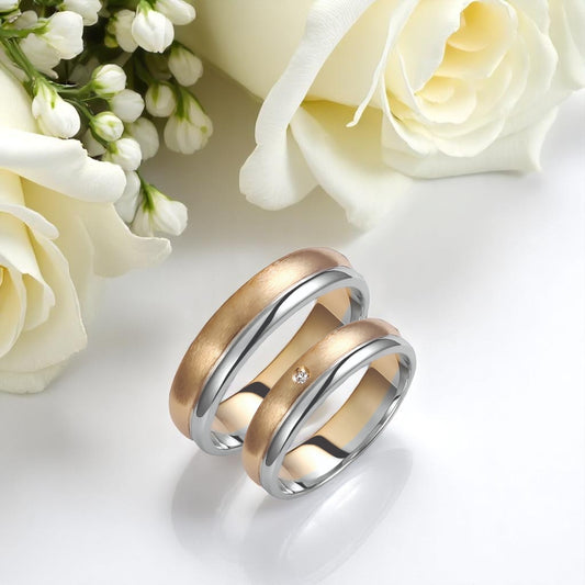 Two-Tone 5mm Wedding Bands Set with a Diamond