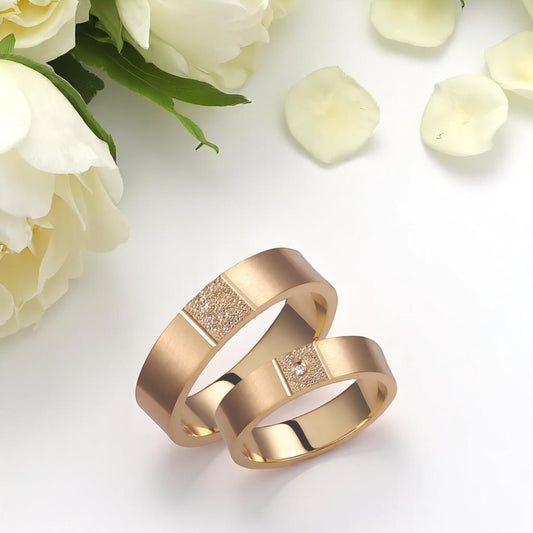 Thick 5mm Diamond Wedding Bnads Set