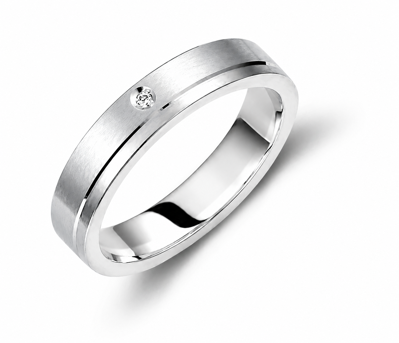Matte Two-Tone 4mm Wedding Bands Set with a Diamond