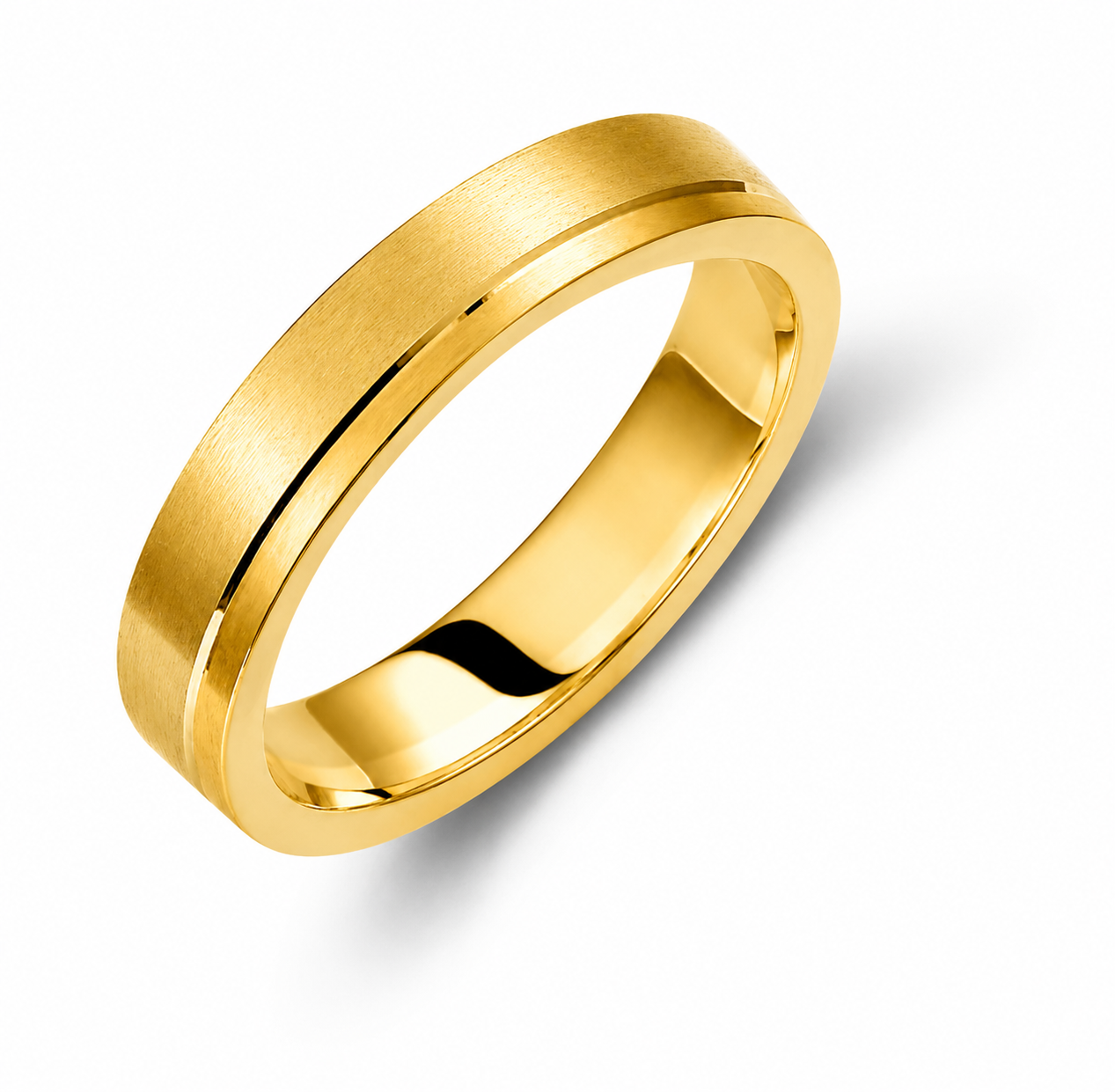 Matte Two-Tone 4mm Wedding Bands Set with a Diamond