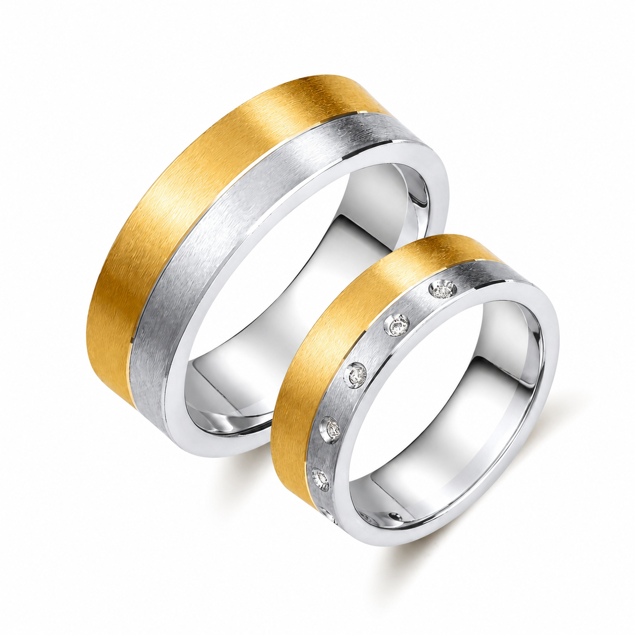 Thick Two-Tone 6.5mm Wedding Bands Set