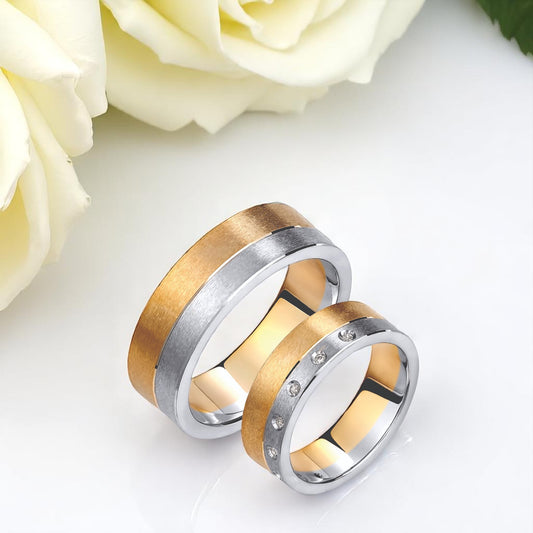 Thick Two-Tone 6.5mm Wedding Bands Set