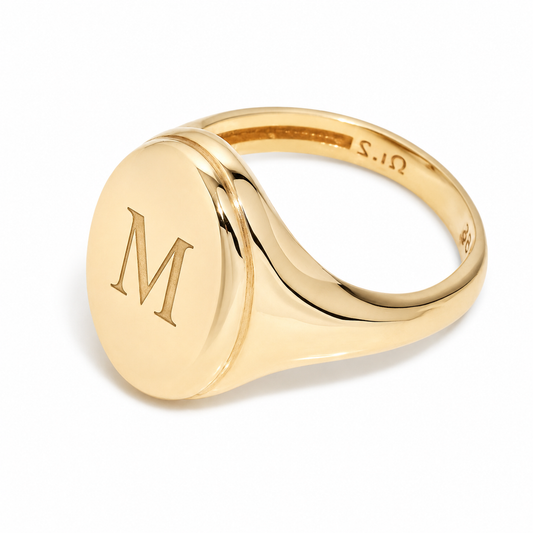 9k Gold Oval Signet Ring: Personalized Engraved Statement Jewelry