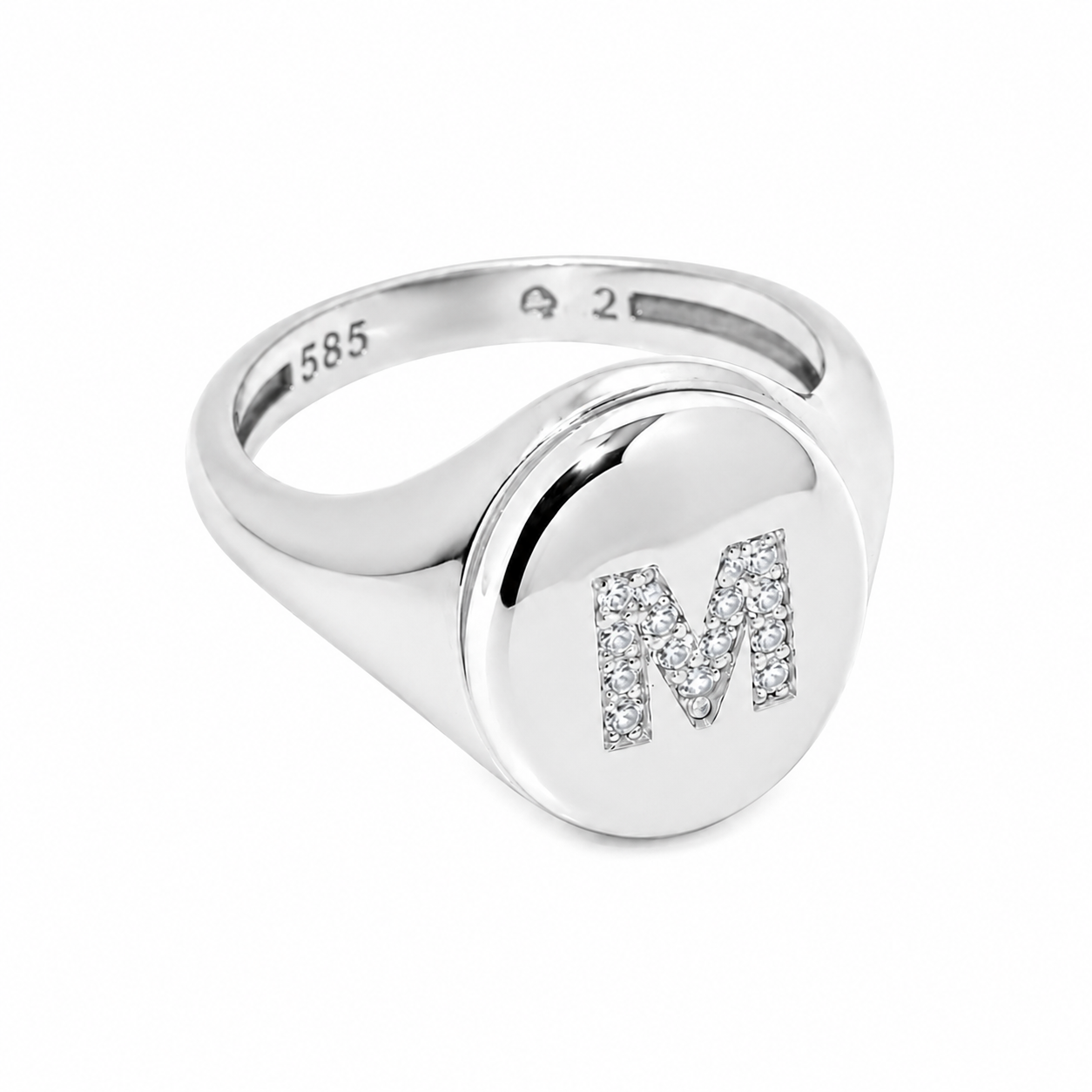14k Gold Diamond Monogram Signet Ring - Personalized Initial Ring