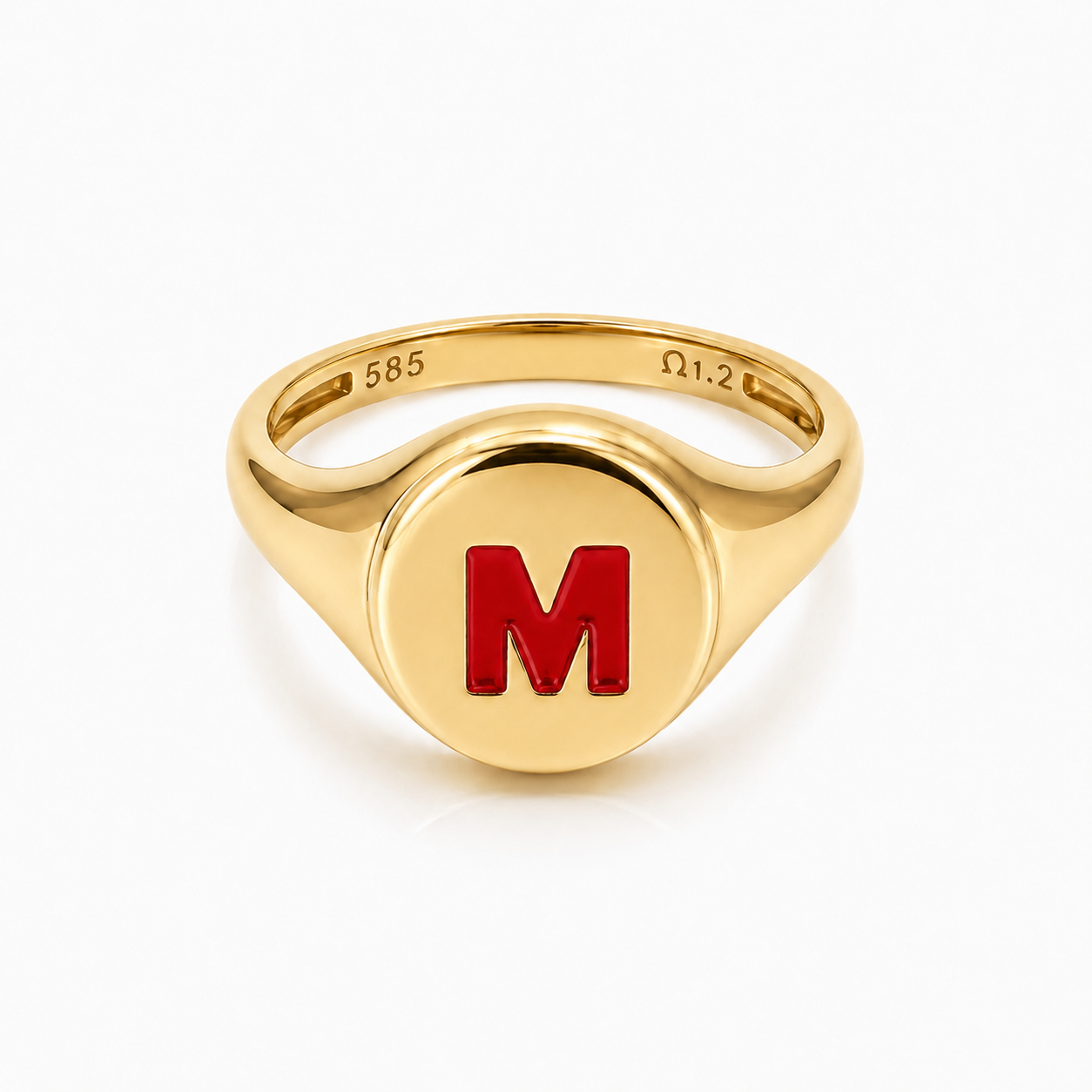 Custom Initial Enamel Signet Ring - 14k Gold Two-Tone Monogram