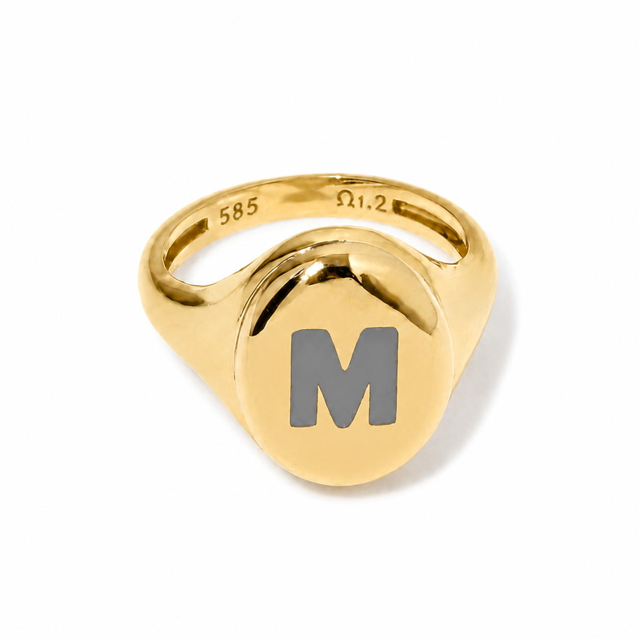 Custom Initial Enamel Signet Ring - 14k Gold Two-Tone Monogram