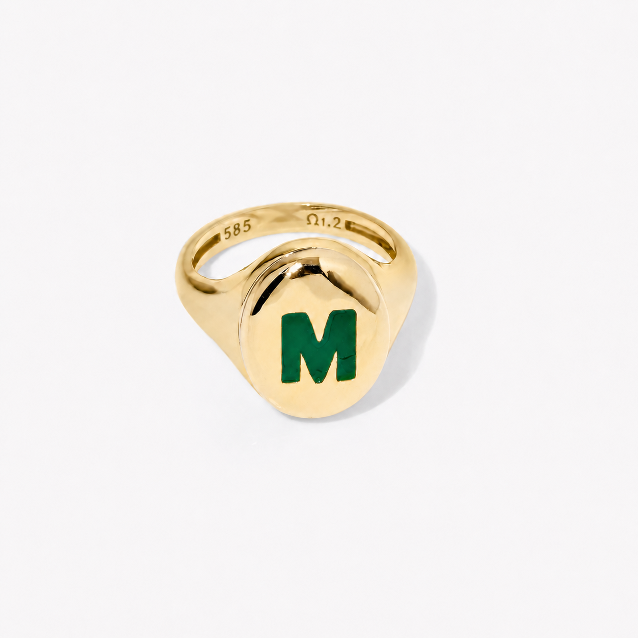 Custom Initial Enamel Signet Ring - 14k Gold Two-Tone Monogram