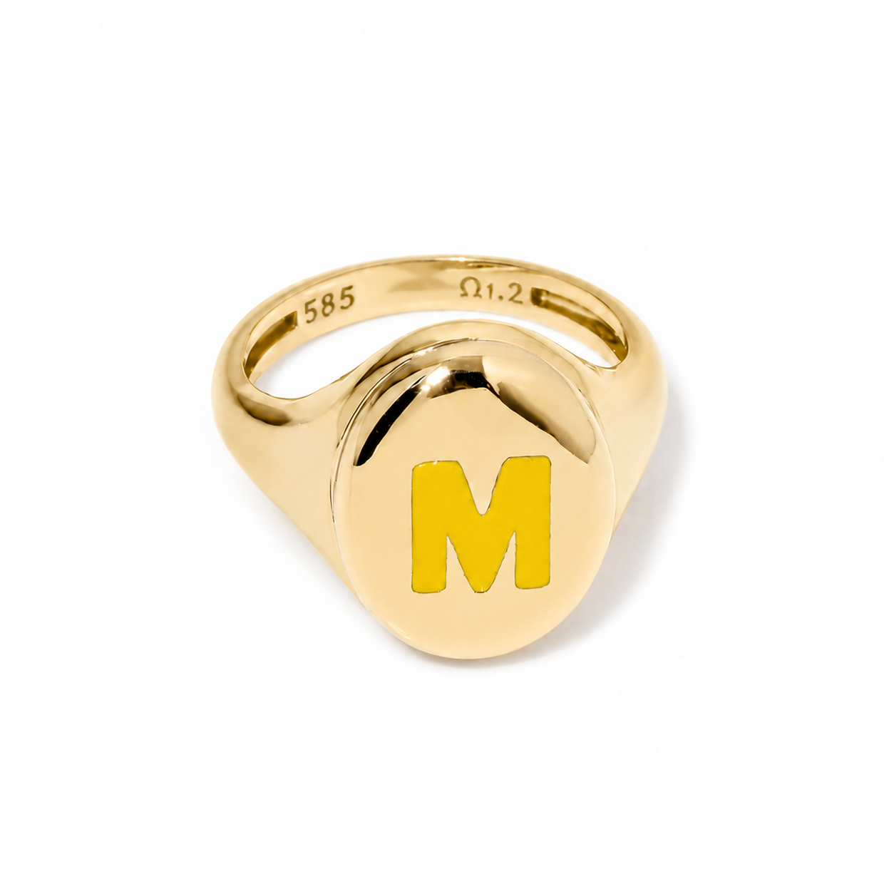 Custom Initial Enamel Signet Ring - 14k Gold Two-Tone Monogram