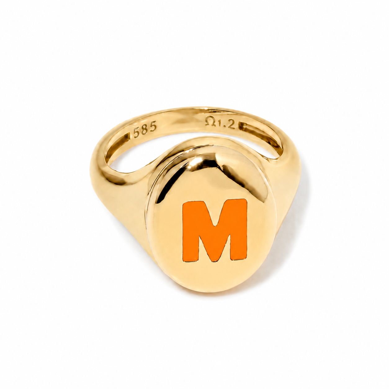 Custom Initial Enamel Signet Ring - 14k Gold Two-Tone Monogram