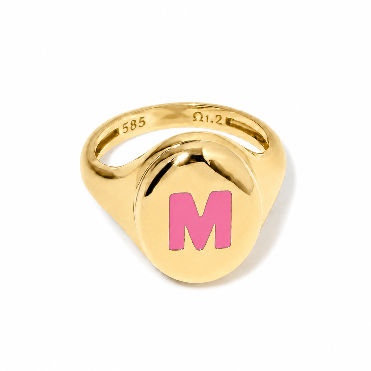 Custom Initial Enamel Signet Ring - 14k Gold Two-Tone Monogram