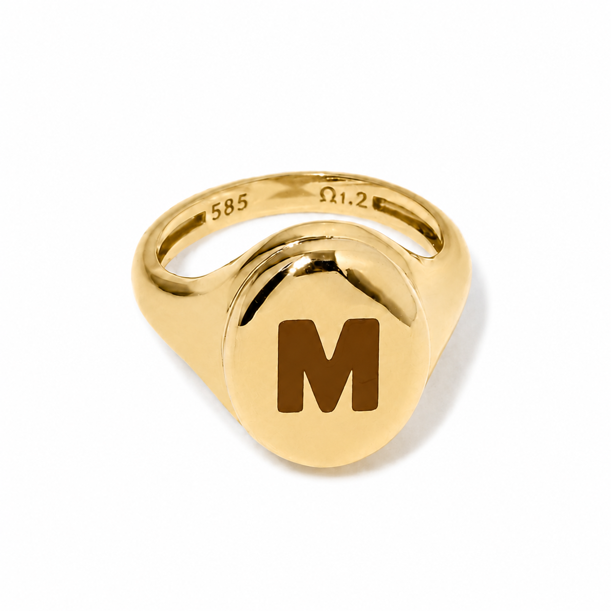 Custom Initial Enamel Signet Ring - 14k Gold Two-Tone Monogram