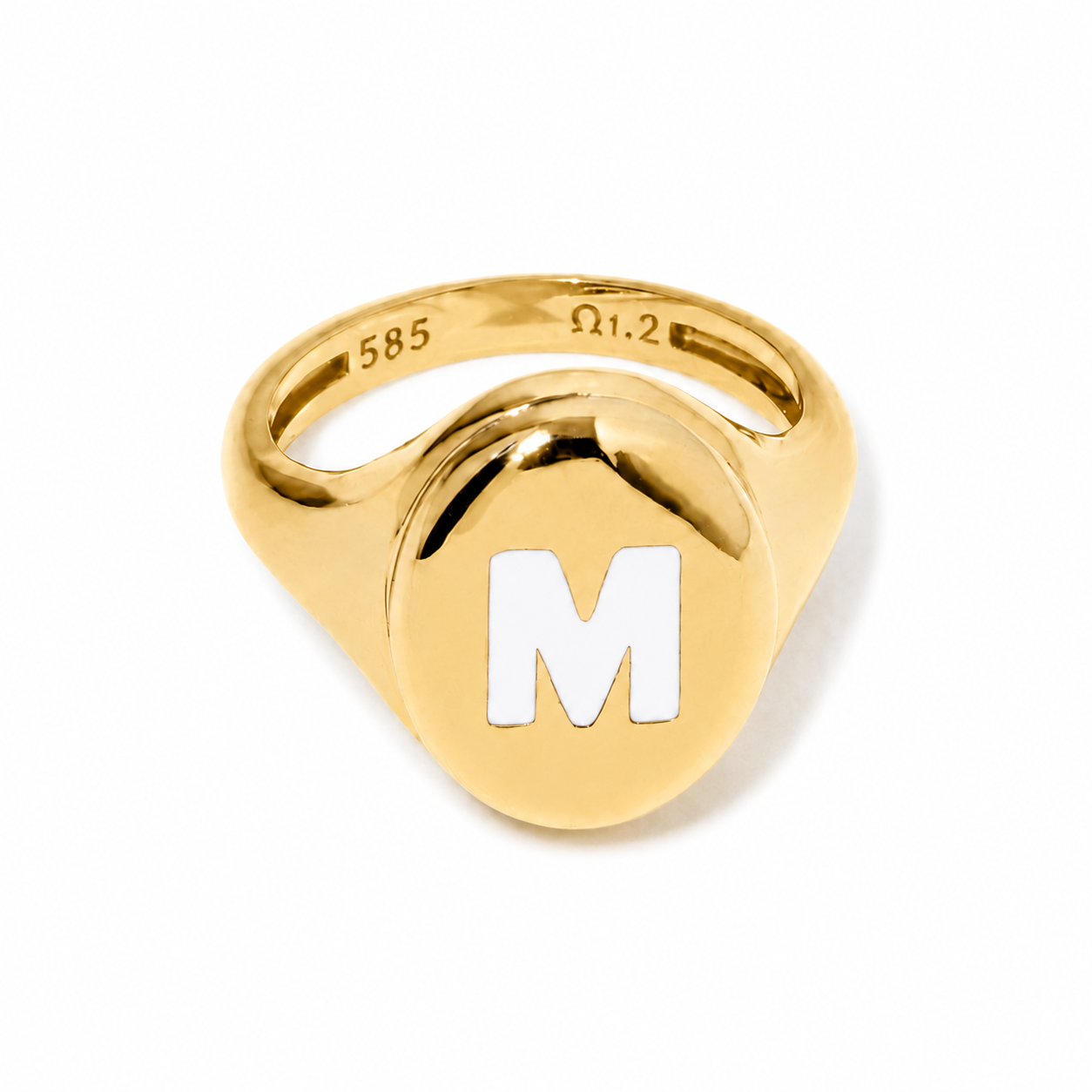 Custom Initial Enamel Signet Ring - 14k Gold Two-Tone Monogram