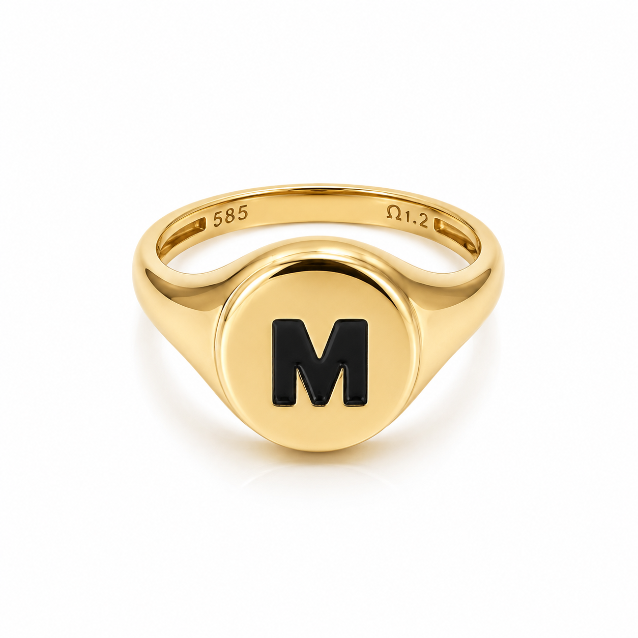 Custom Initial Enamel Signet Ring - 14k Gold Two-Tone Monogram