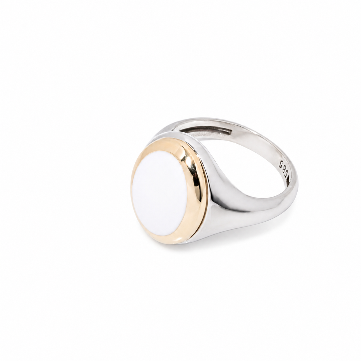 Two-Tone Enamel Signet Ring: 14K Gold & White Gold