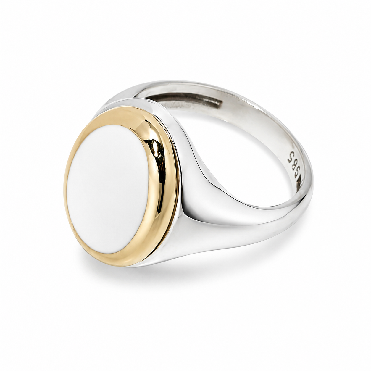 Two-Tone Enamel Signet Ring: 14K Gold & White Gold