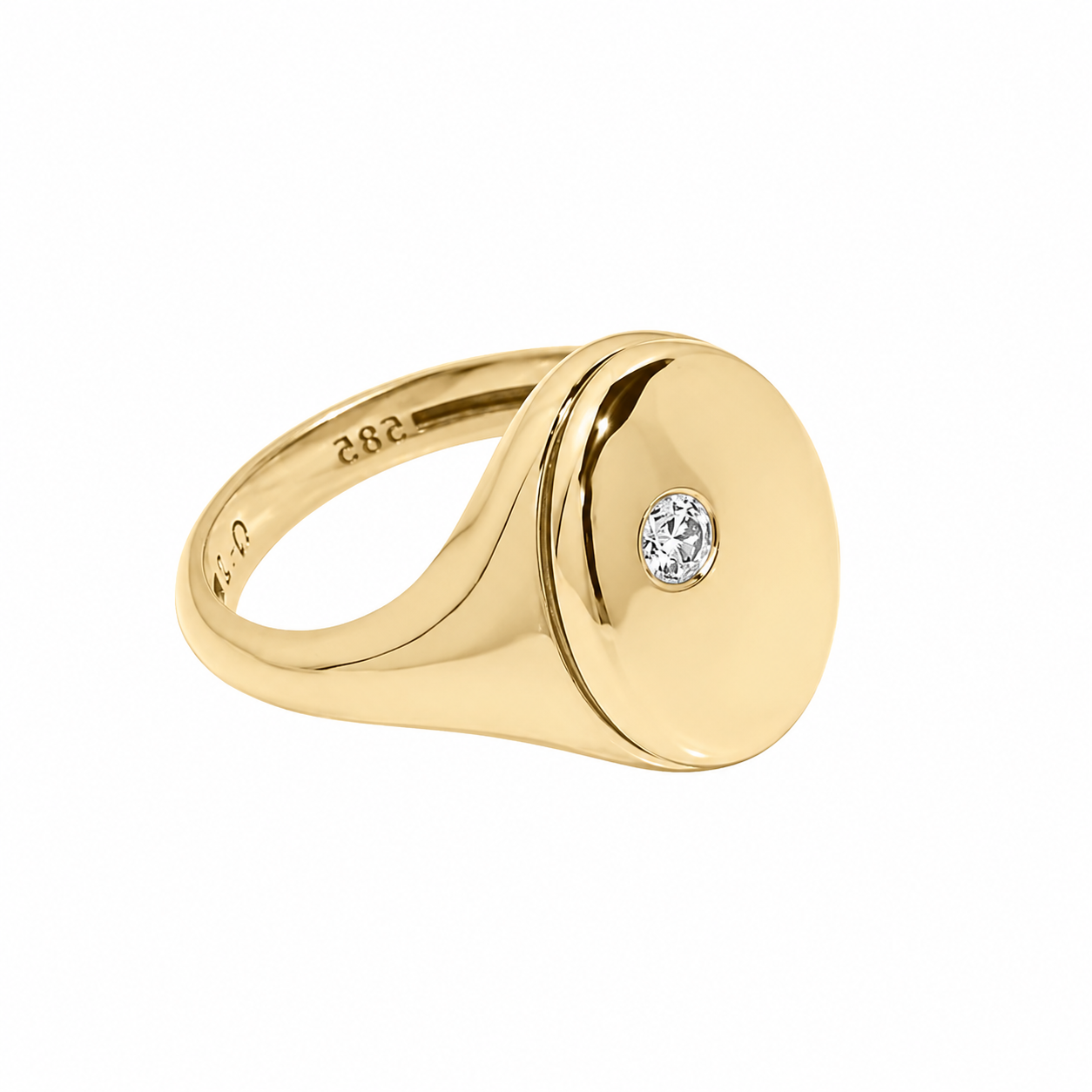 14K Gold Diamond Signet Ring: Oval Pinky Ring