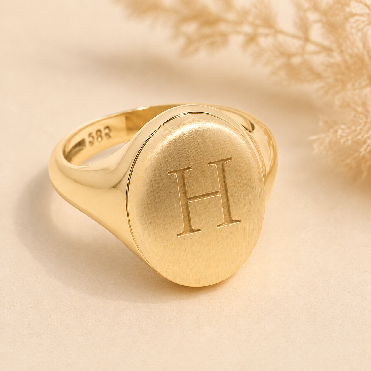 Two-Tone 14k Gold Oval Signet Ring - Custom Engraved