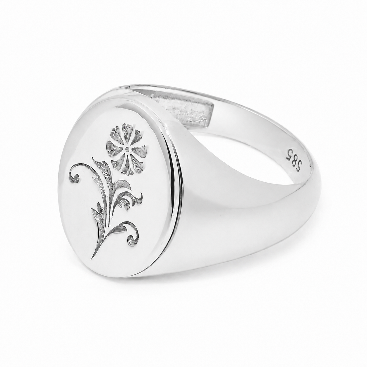 Floral Engraved 14k Gold Signet Ring - Women's Luxury Jewelry