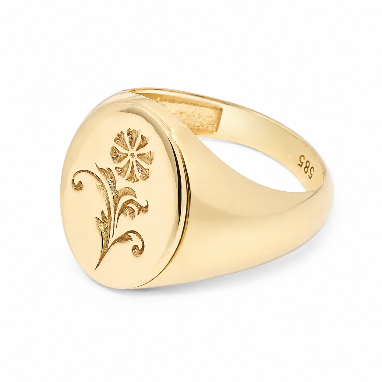 Floral Engraved 14k Gold Signet Ring - Women's Luxury Jewelry