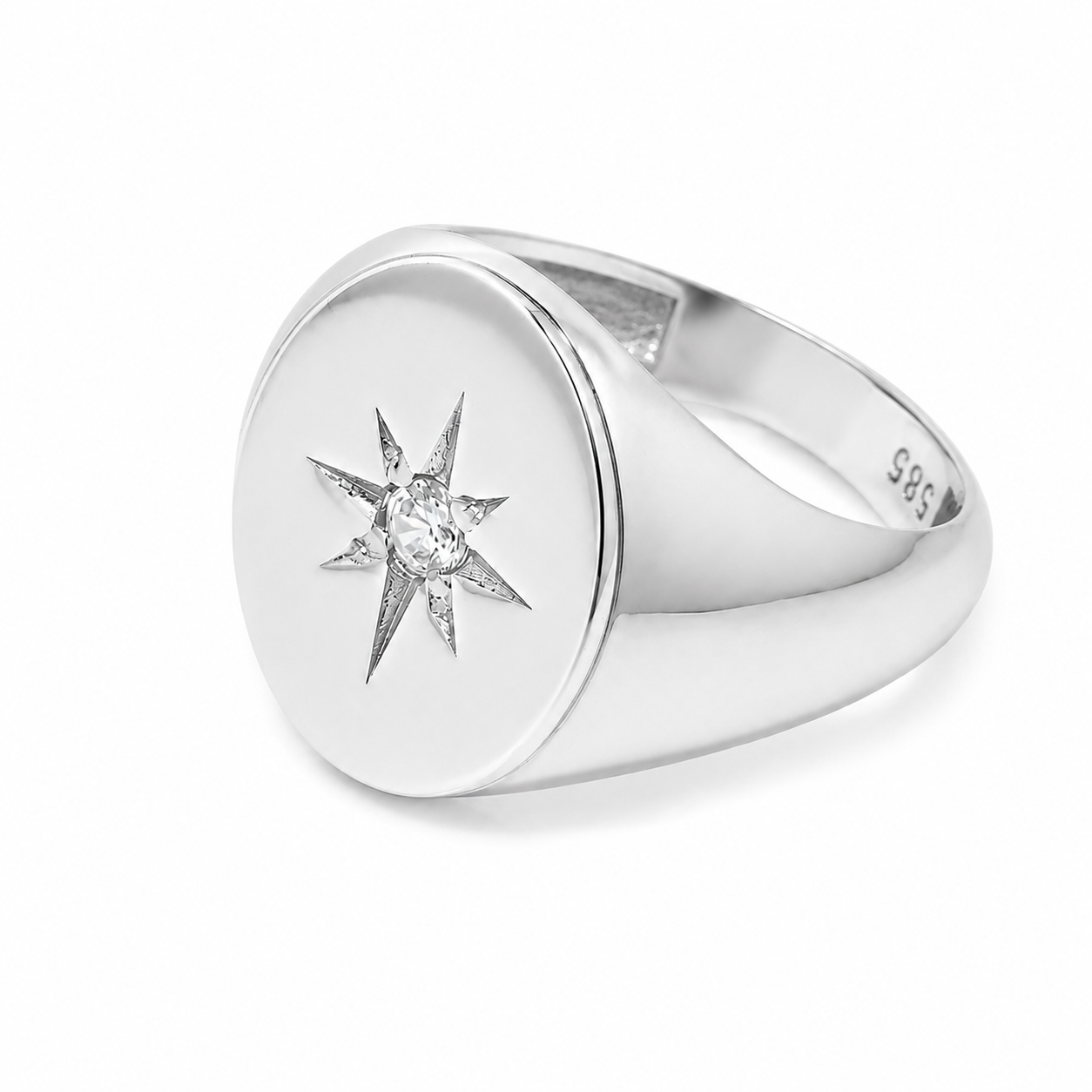 14k Gold Diamond North Star Signet Ring - Polaris Jewelry