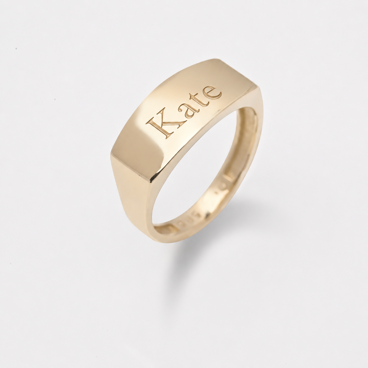 14k Solid Gold Rectangle Signet Ring: Customizable Engraving