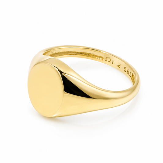 14k Solid Gold Initial Signet Ring - Personalized Engraved Ring