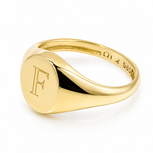 9k Solid Gold Initial Signet Ring - Personalized Engraved Ring