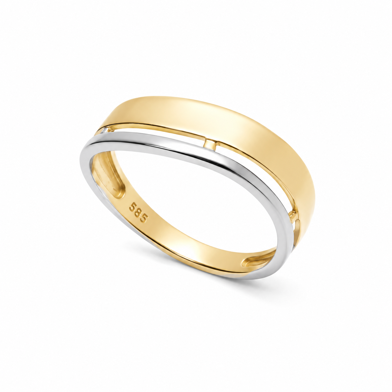 Two-Tone 14K Gold Asymmetric Ring - Modern Statement Band
