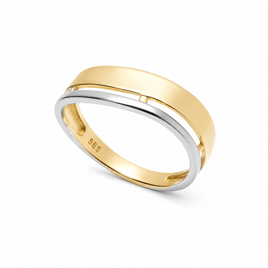 Two-Tone 14K Gold Asymmetric Ring - Modern Statement Band