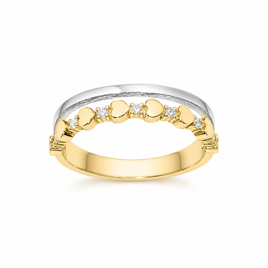 14k Gold Diamond Heart Ring: Two-Tone Double Row Design
