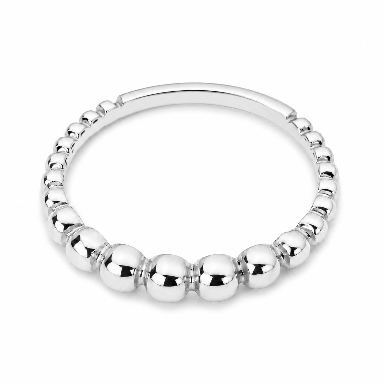14k white Gold beaded ring on a white background