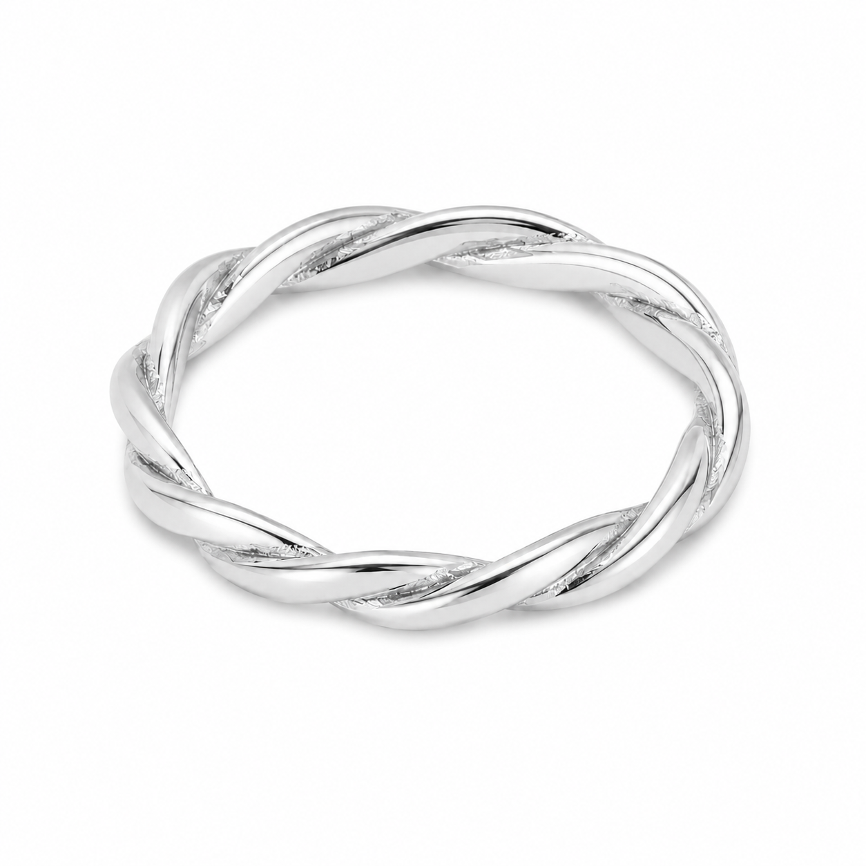 14K white Gold twisted ring on a white background